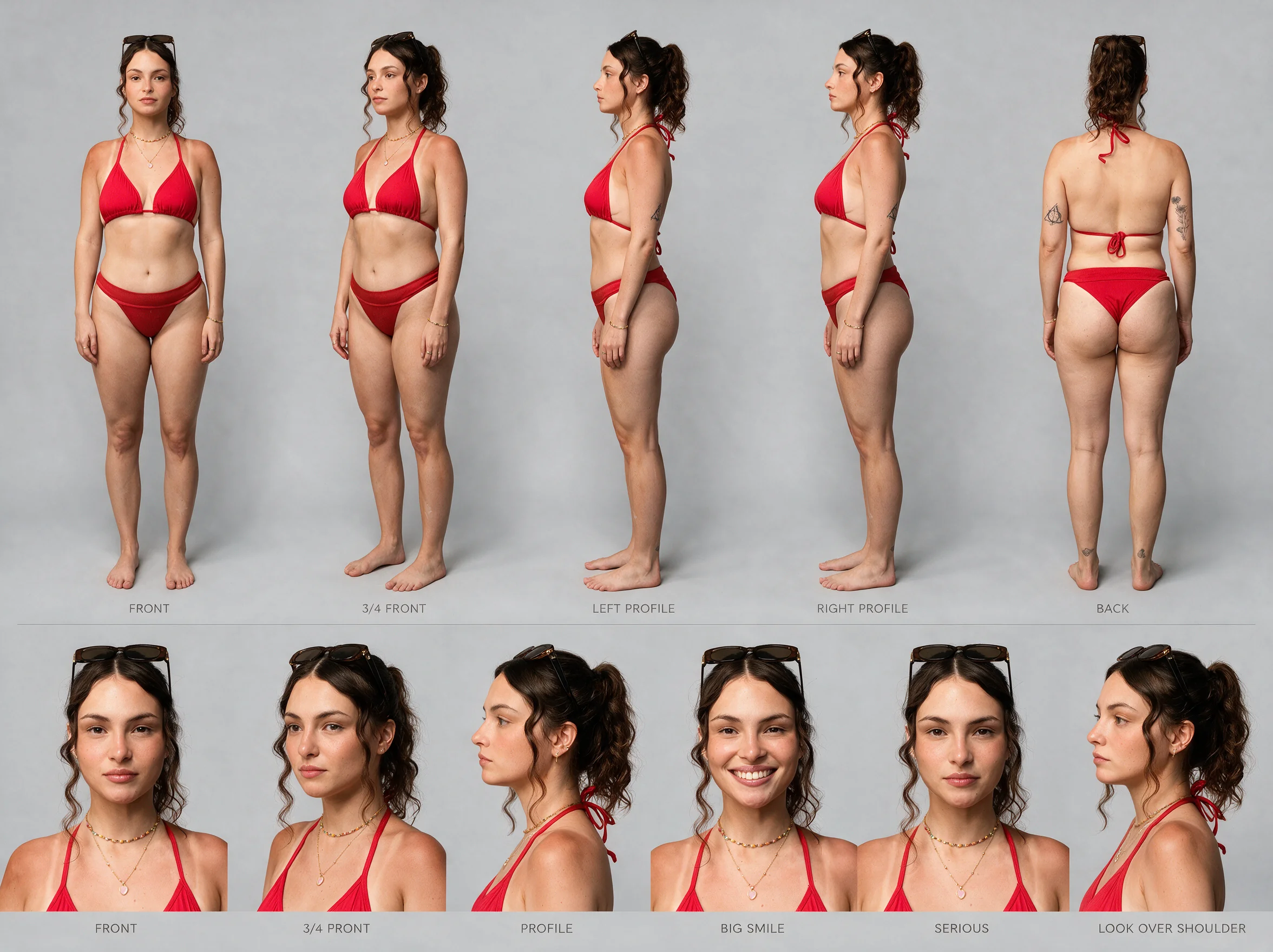 Personagem da praia: mulher de biquíni vermelho.
